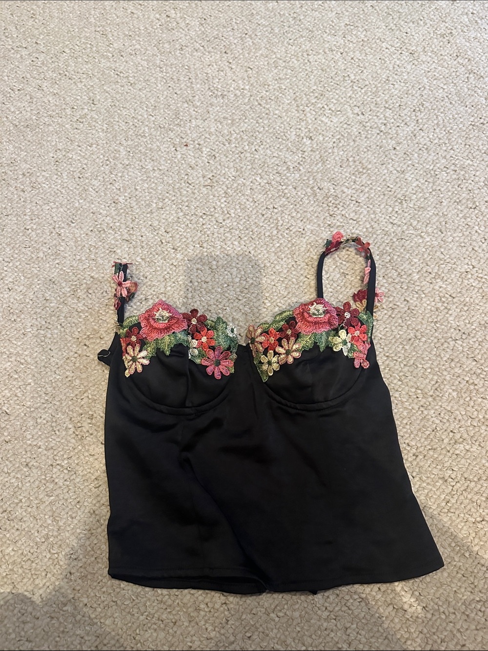 Princess Polly Black Camisole with Pink & Green Florals